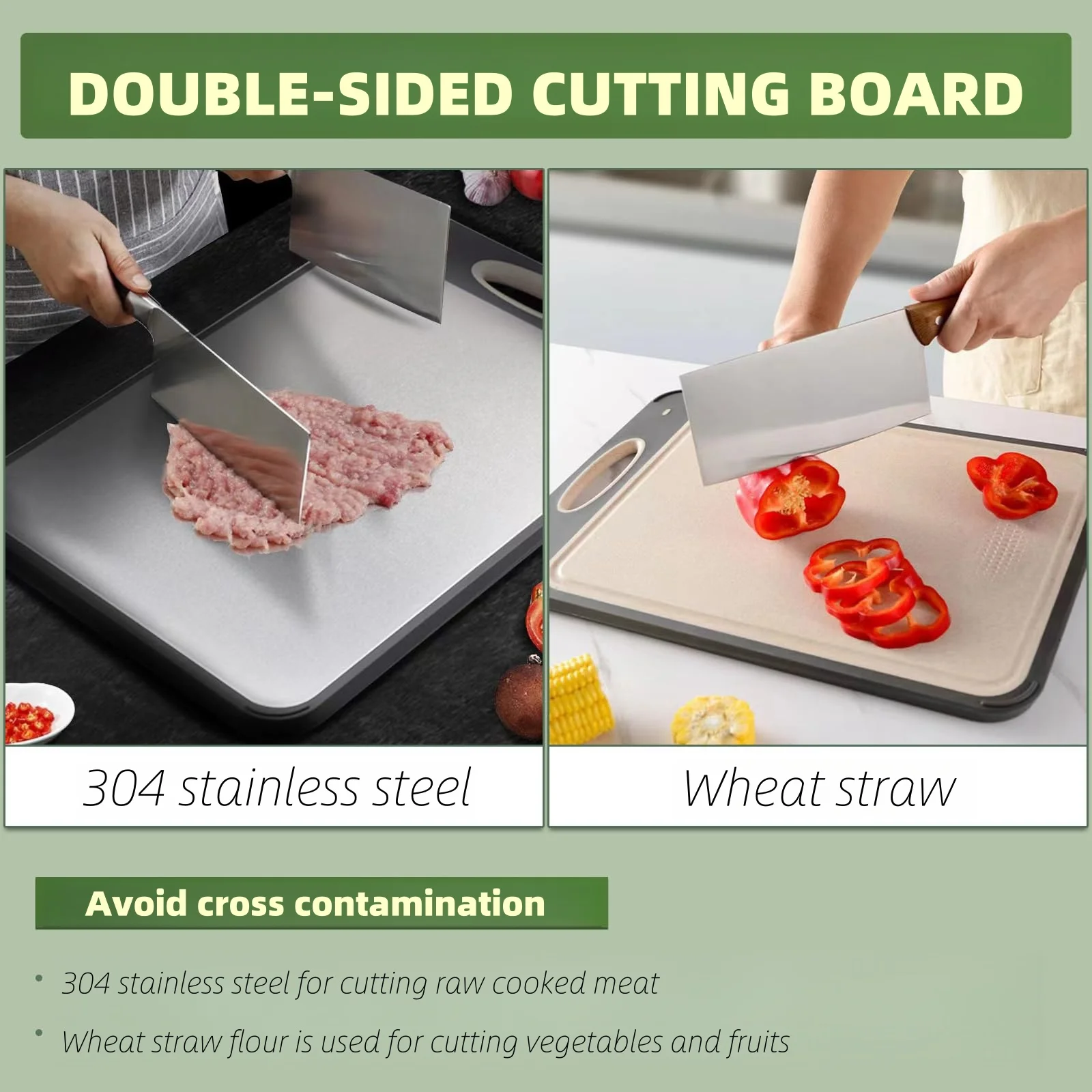 Double Sided Cutting Board Set Eco-Friendly Rectangular Kitchen Board Stainless Steel Thickened Wood Marble Home Vegetable