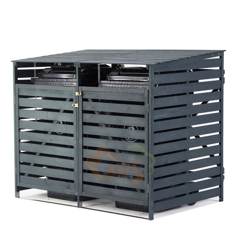 Double Wooden Trash Bin 240 Litre Wheelie Bins wheeled Storage Bins