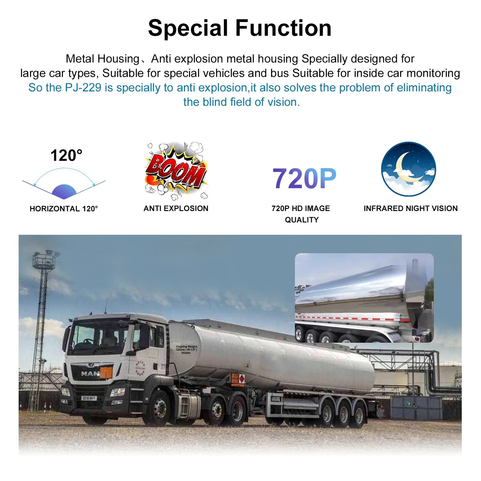 AHD IP69k Metal Vehicle Car Explosion Proof Camera Heavy Duty Reversing Safety Backup Camera  for Truck Oil Tanker