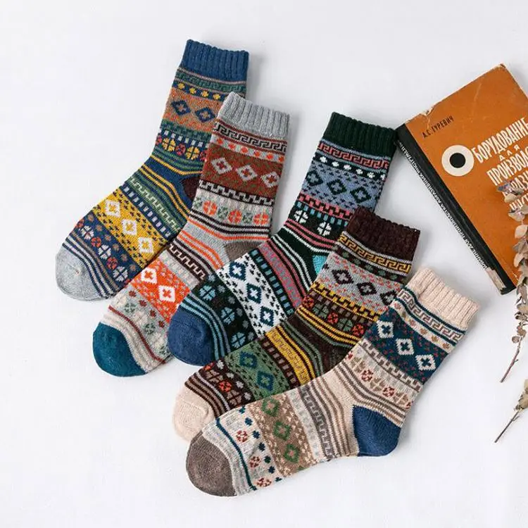 Cmax Colorful Jacquard Winter Woven Cotton Socks Women Wool Socks