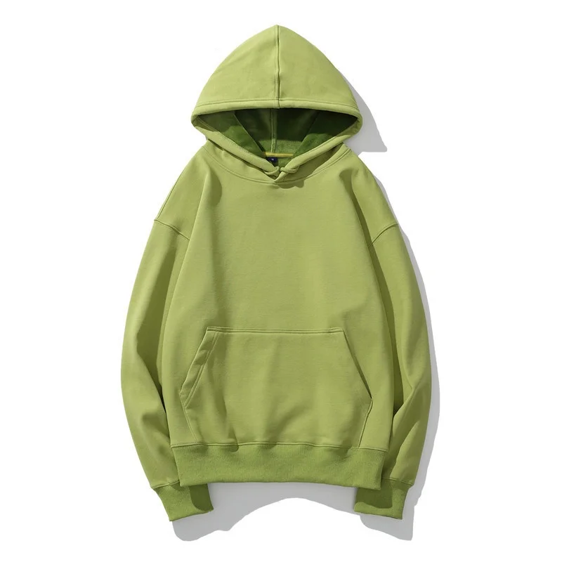 Free shipping manufacture customization solid hooded sweatshirt men green puff printing plain hoodies