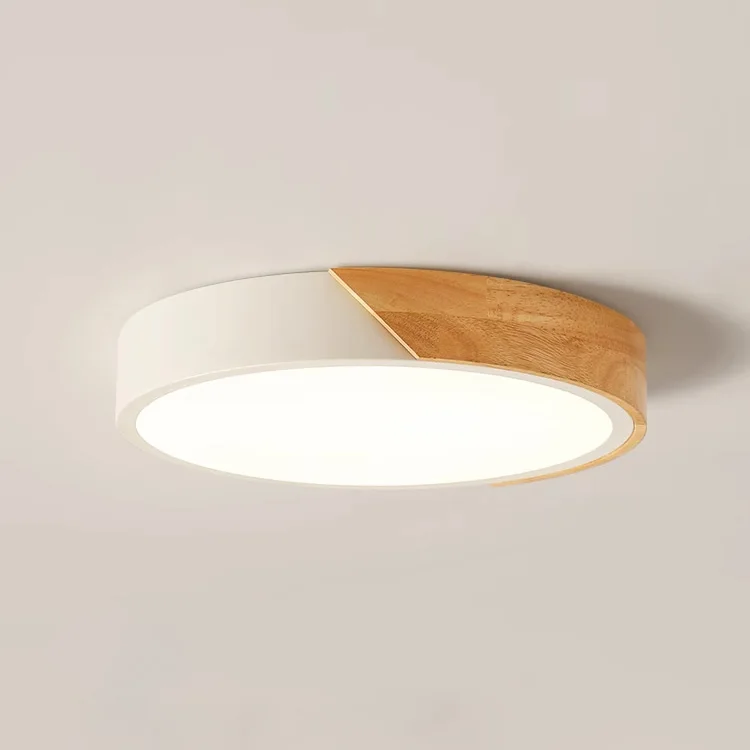 Nordic LED White Wooden Flush Mount Ceiling Lighting Fixture Home Decor Modern Acrylic Round Ceiling Lamp For Indoor Bedroom 12W