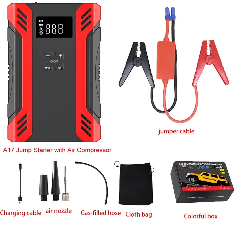 37000mWh Car Jump Starter Portable With Air Compressor 2000A Peak Current Jump Starter Auto Emergency Booster