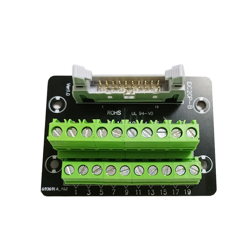 Black IDC20P 20Pin Male Connector to 20P Terminal Block Breakout IDC 20P-B Board Adapter PLC Relay Terminals DIN Rail Mounting