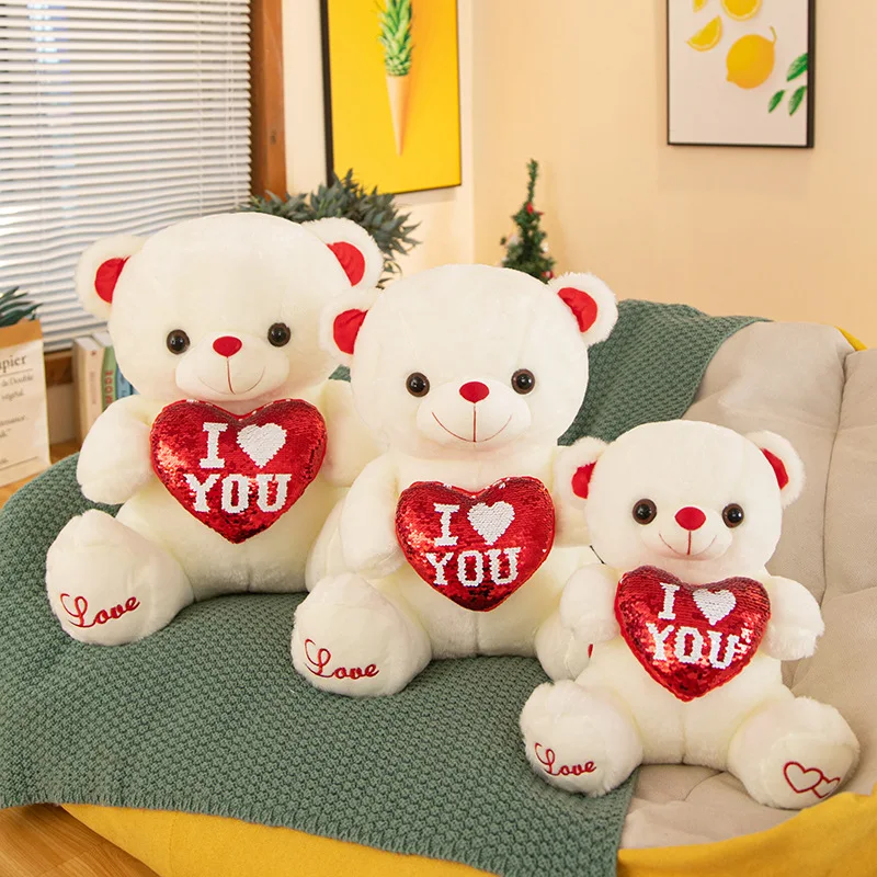 LED Glowing Peluche Stuffed Plush Teddy Love Bear doll Valentine Gifts red heart Teddy Bear Toys for Girls Women