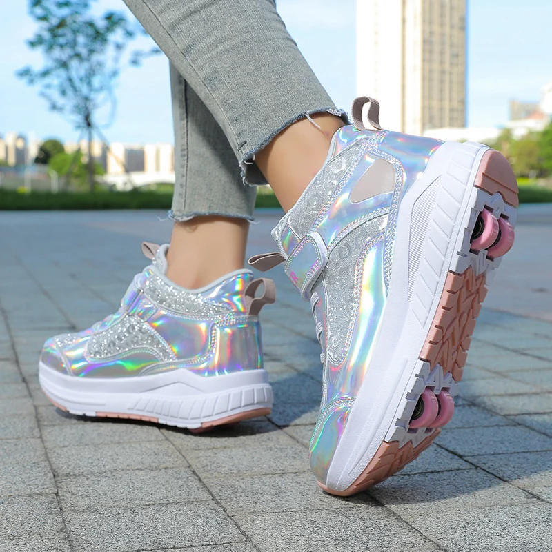 Pu Leather Kids 4 Wheels Roller Skate Shoes Casual Deformation Parkour Sneakers Skates For Rounds Adult Of Running Sport Shoes