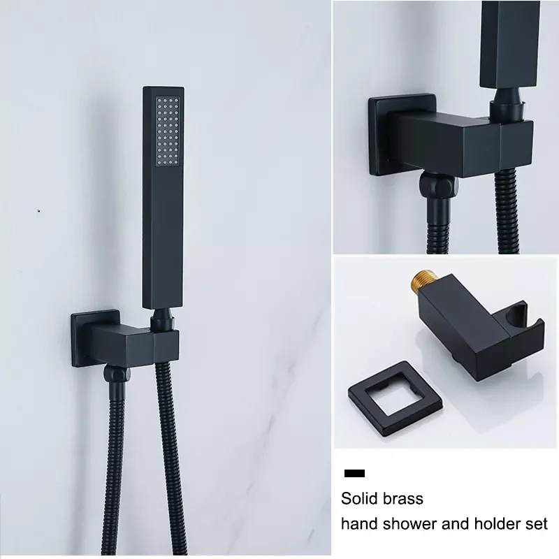 Aida Matte Black Shower Faucet Bath Tap Full Solid Brass In Wall Shower Faucet High Configuration Thermostat Shower Set