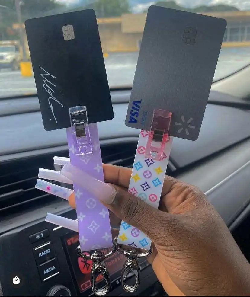 
Verified Manufacturer Wholesale Acrylic Material Card Puller Custom Your Own Credit Card Grabber Keychain for Long Nails 