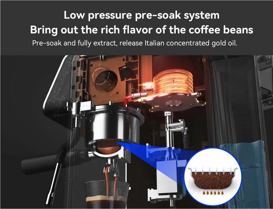 2024 New Arrival Hot selling 20 bar ULKA pump 1500W with pressure gauge,with time display Semi-automatic coffee machine
