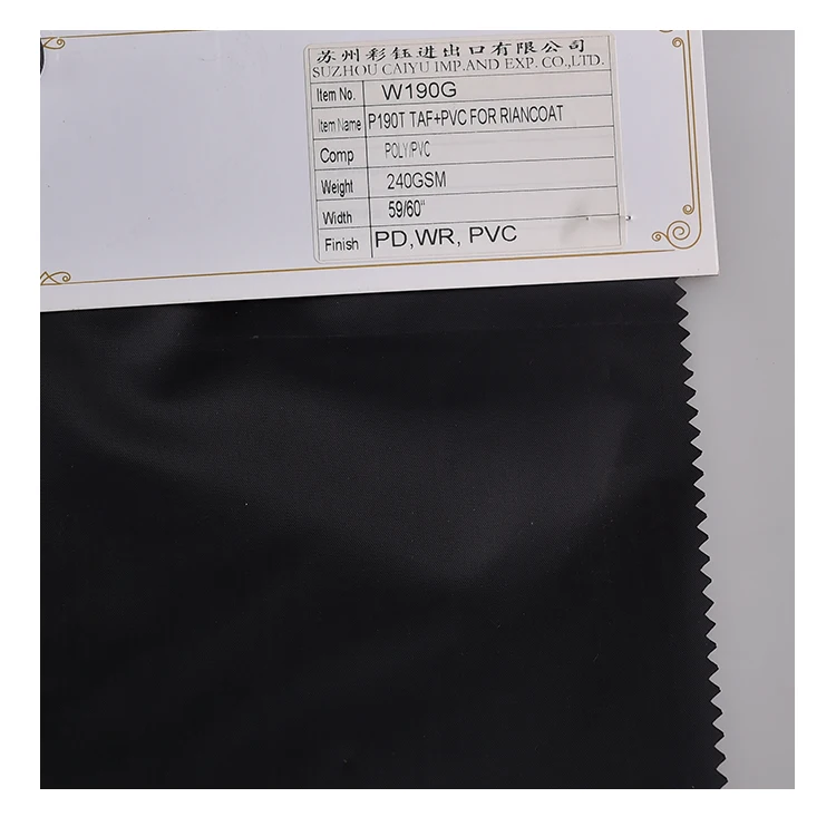 Factory  190T Polyester  PVC  Coated Water Resistant   Taffeta Fabric for Raincoat