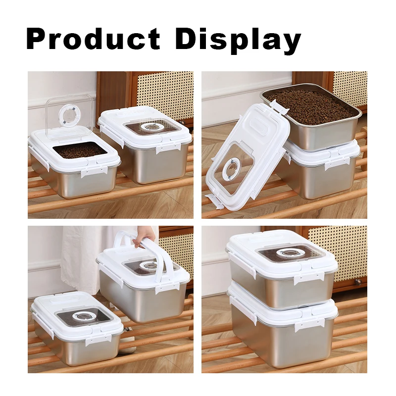 Rectangular Pet Food Box Snap Seal Pet Food Box High Quality Stainless Steel 304 Pet Food Containers Rectangle