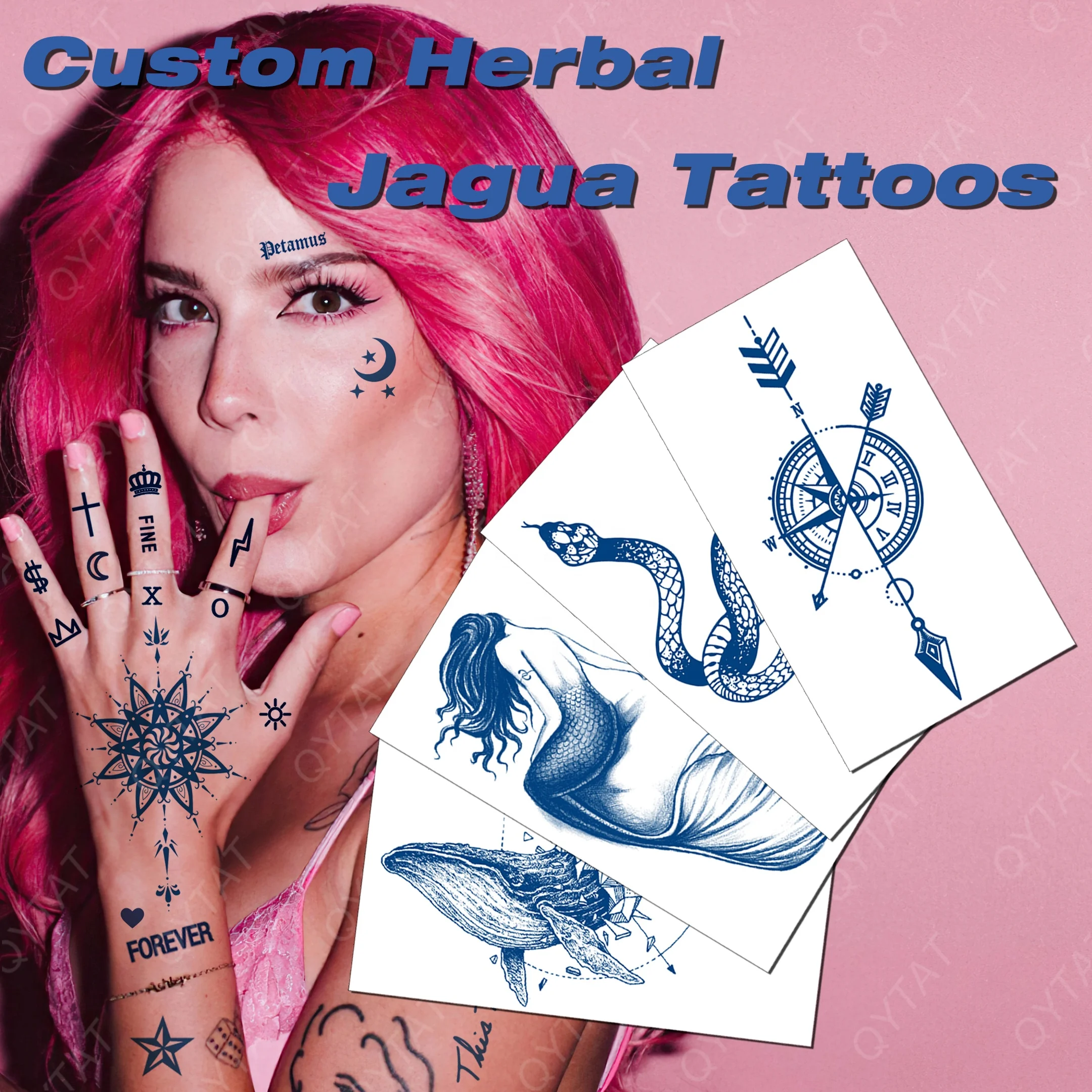Customized 100% Plant Based Long Lasting 2 Weeks Waterproof Sweatproof Fake Herbal Juice Semi Permanent Custom Jagua Tattoo