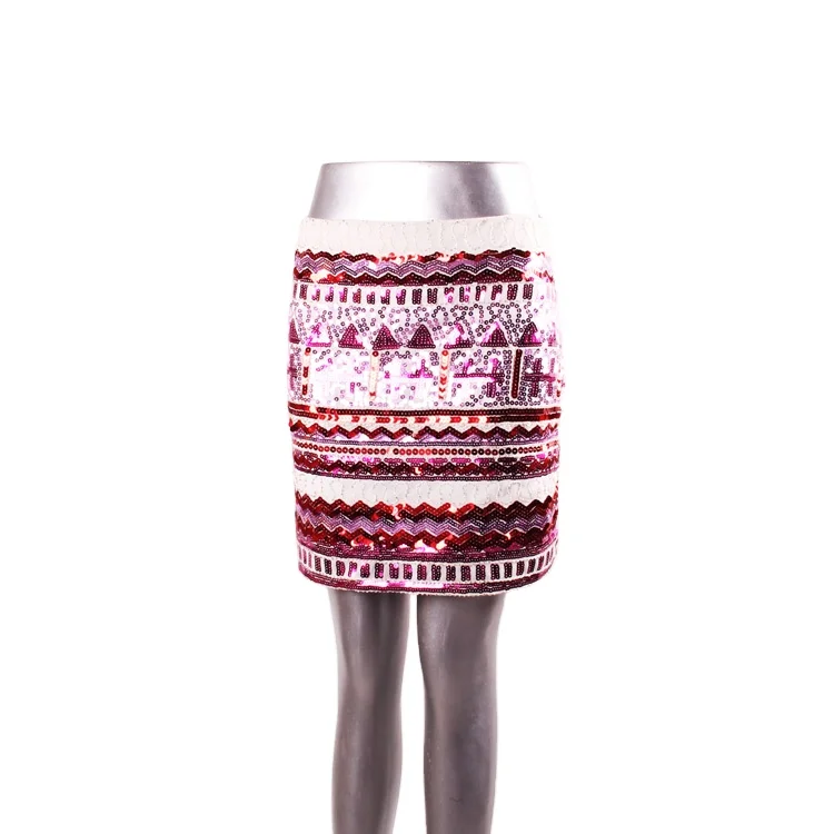 2021 New European And American Wind Color Women Mini Sequins Embroidery Skirt Joker Bag Hip Skirt