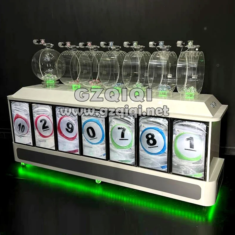 Air blown 7D multi-cylinder lottery ball machine with TV to show lotto balls