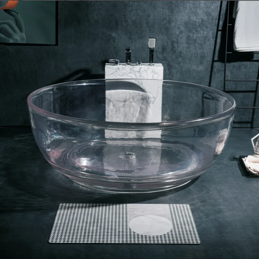 Круглая отдельно стоящая кристально прозрачная полимерная ванна, чистая прозрачная ванна, отдельно стоящая Ванна с твердой поверхностью