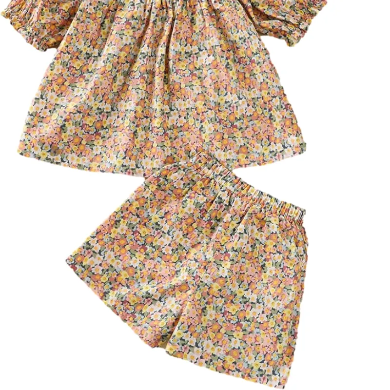 Baby Girl Floral Clothes Set Tshirt+Shorts 2PCS Infant Toddler Child Summer Suit Pastoralism Outfit Floral Baby Clothes 1-7Y