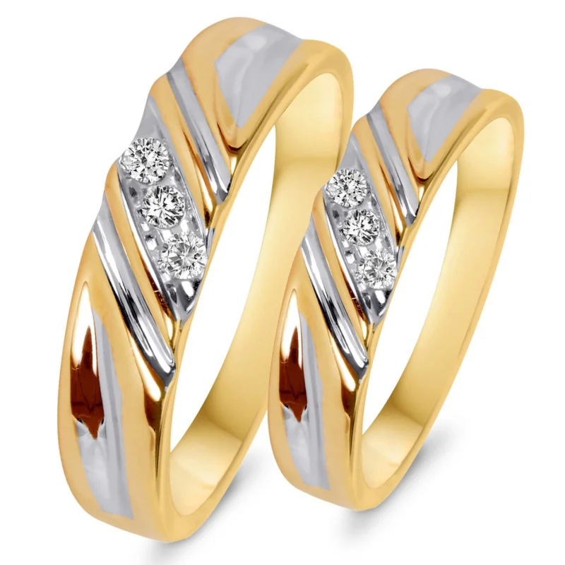 Custom 10k 14k 18k Original Pure Gold With Diamond Wedding Engagement Band Rings Matching Ring Set Couple Set For Women Men