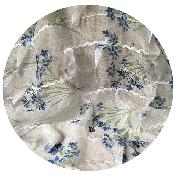 Printed chiffon crepe with embroidery dress fabric