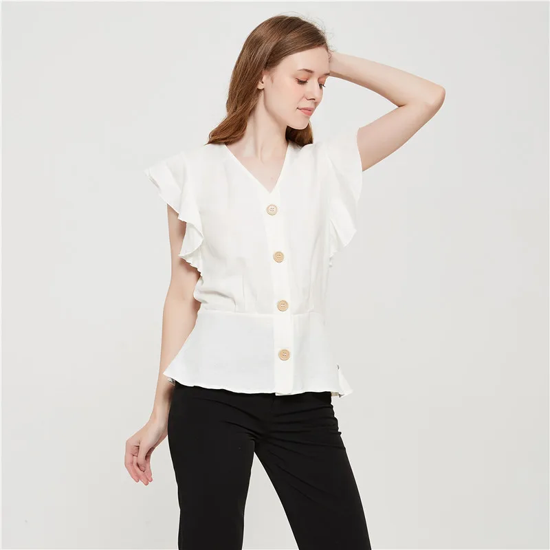 
Sells Summer Trendy Shirts Linen viscose Comfortable Ladies Short-sleeved Tops 