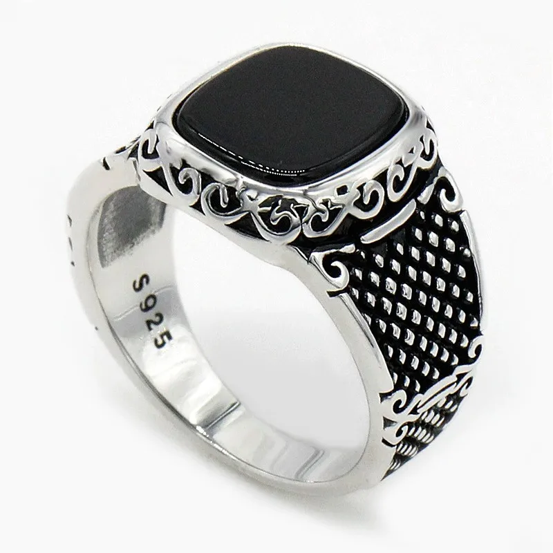 MA YIN FANG Factory custom  men rings black 925 silver mens patterned 925 silver ring 925 islamic silver rings for muslim men