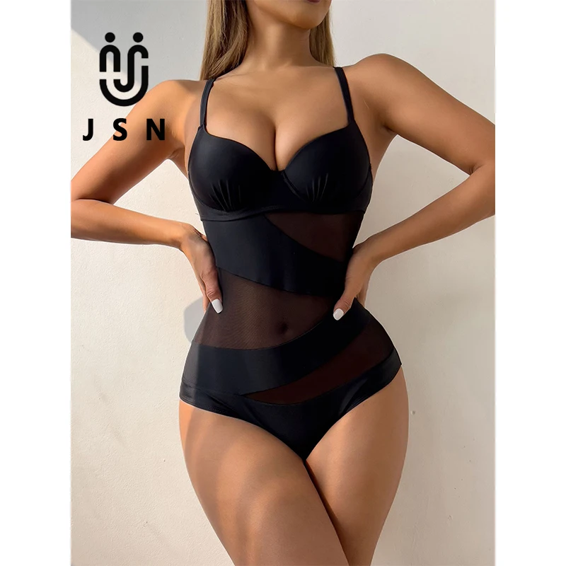 JSN Russian hot sales swimwear push up mesh one piece swimsuit for women