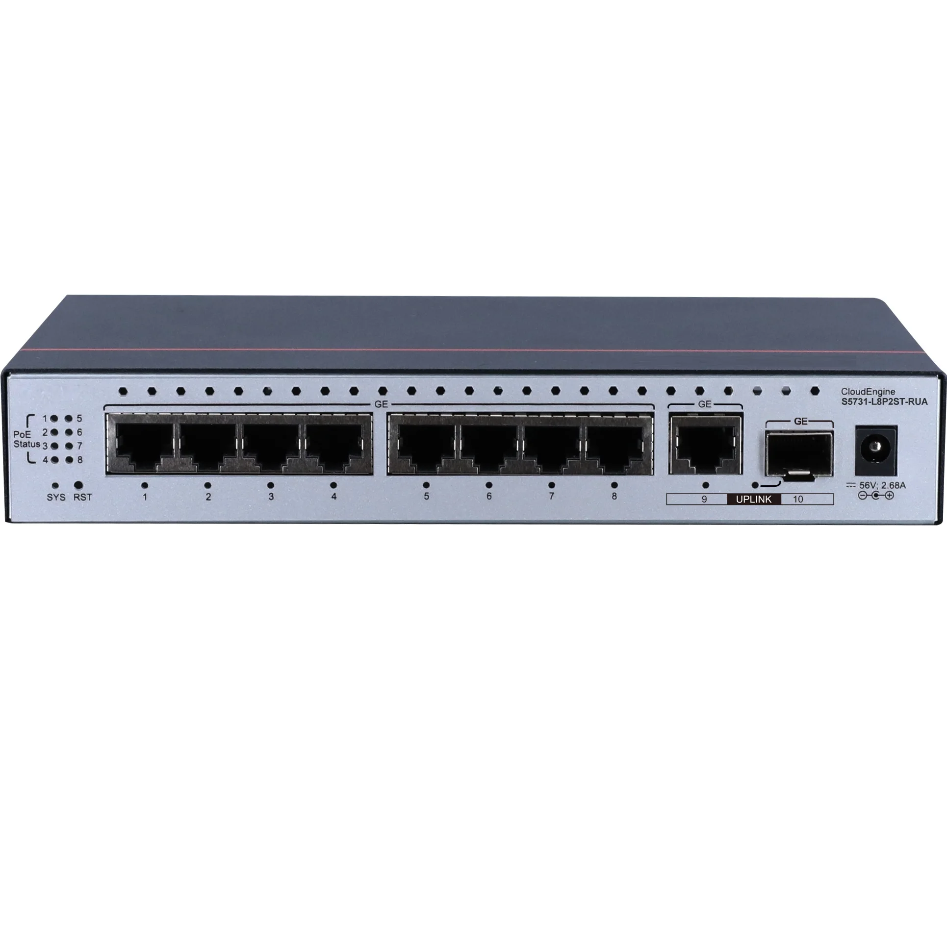 8 Port Full Gigabit Optical Fiber Managed PoE Ethernet Switch CloudEngine S5731-L8P2ST-RUA with Switching Capacity 52 Gbit/s