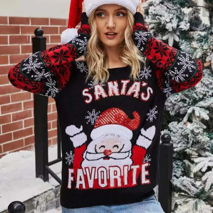2021 new design good quality loose pullover ugly christmas winter sweater for women