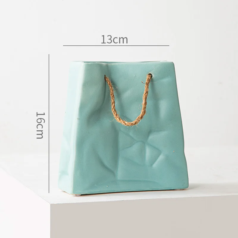 OEM Wholesale Custom Creative Morandi Matte Colors Ceramic Handbag Bag Shape Flower Vase
