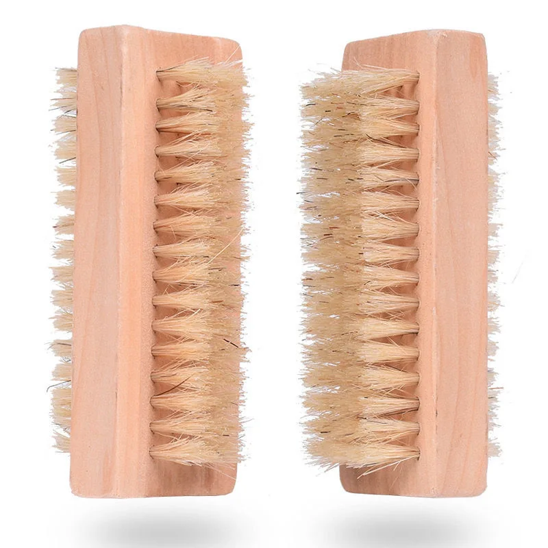 Wholesale Natural Schima Wooden Double Side Cleaning Brush Washing Hand Boar Brislte Nail Brush