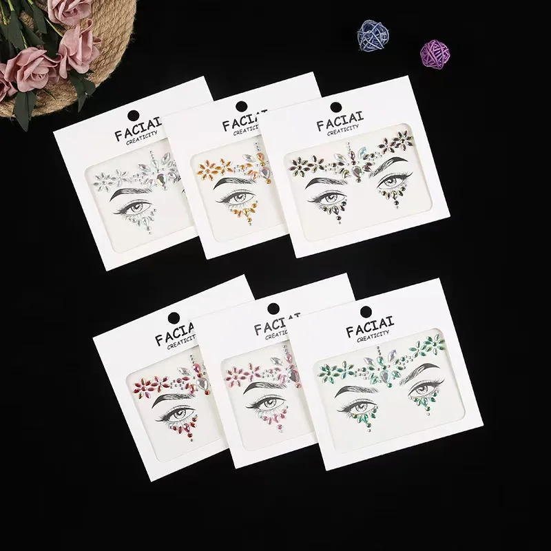 Wholesale Woman Makeup Party Festival Temporary Tattoo Crystal Body Jewel Sticker Adhesive Rhinestone Face Gem Rave Decoration