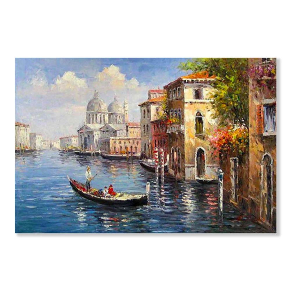 Wholesale Price Hand Painted Beautiful Venice Landscape Oil Painting on Canvas for Living Room Decoration Painting