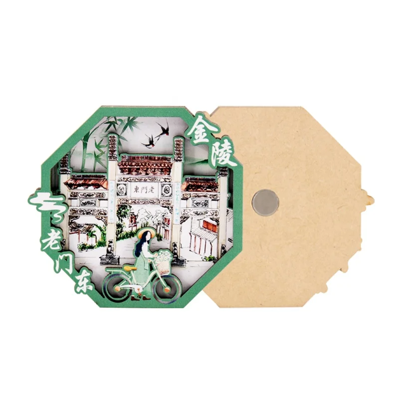 New style laser cutting wood fridge magnet customised UV printing wooden hexagon fridge magnet