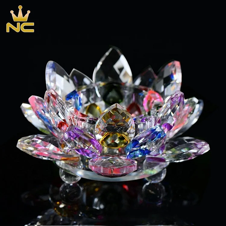 Beautiful Clear Glass Flower Crystal Lotus Tea Light Holder With Various Colors
