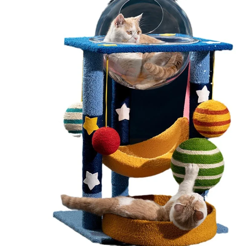 Tongtianzhu Vertical Cat Tree with Large Space Capsule Star Cat Climbing Rack Nest Made of Wood sisal Cat Jump Climbing Rack Toy