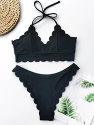 Hj New Bikini Sexy Solid Color Cut Flowers Bandeau Bikini Lace Swimsuit Ladies Split Low Waist Swimsuit