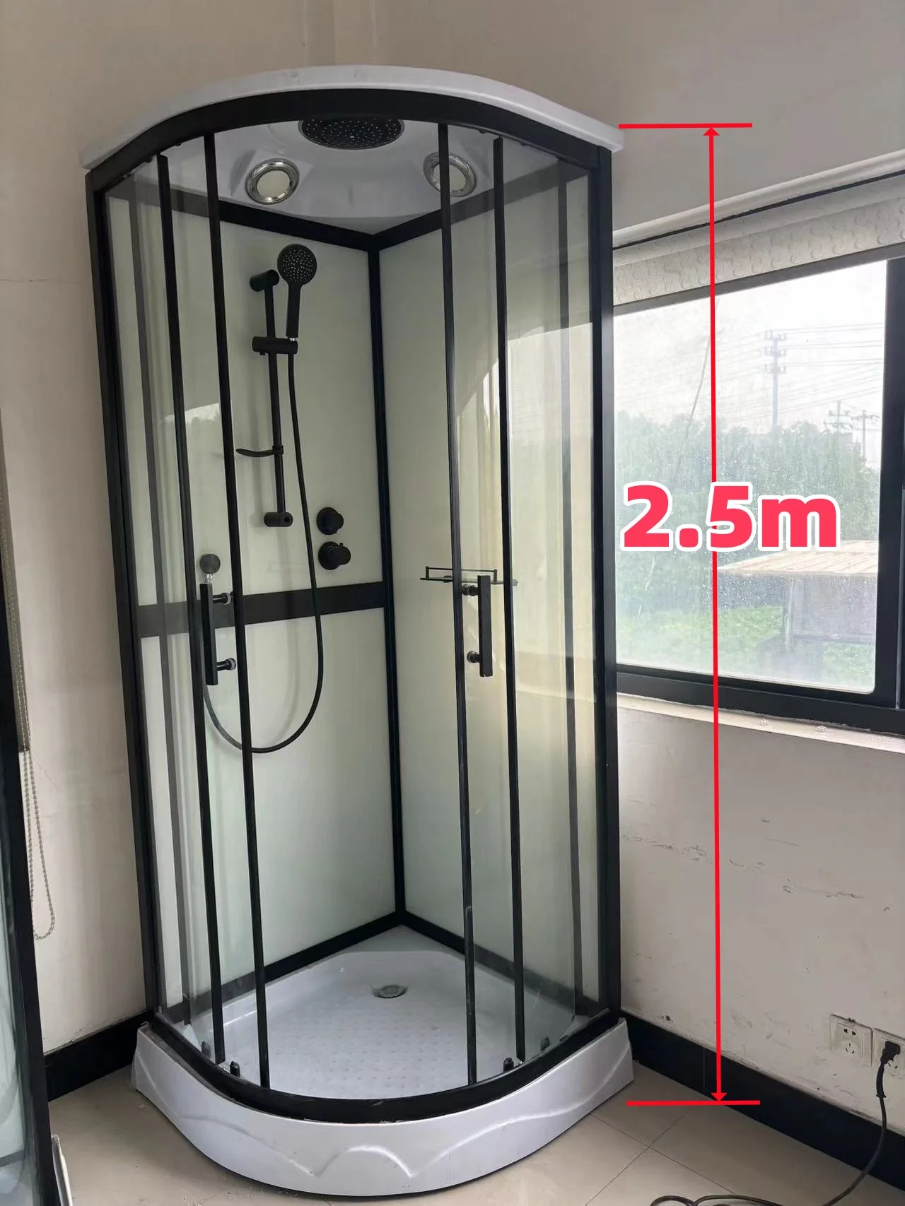 Modern Double Sliding Door Bathroom Shower Square Aluminum Alloy with Clear Tempered Glass Waterproof Design