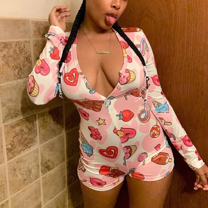 
Custom Backwoods Sleepwear Printing Adult Ladies Onesie Pajamas Sexy Jumpsuit Romper For Women 