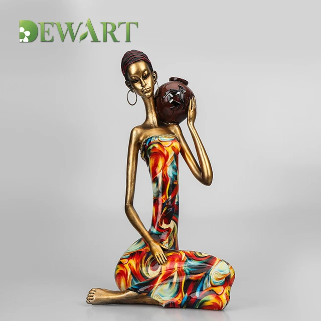 Custom polyresin sexy Africa girl resin sculpture featured souvenir home decor African woman statue black lady figurine