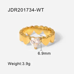 New INS Popular 18K PVD Gold Plated Stainless Steel Zircon Finger Pink Green Heart Shape CZ Zircon Rings