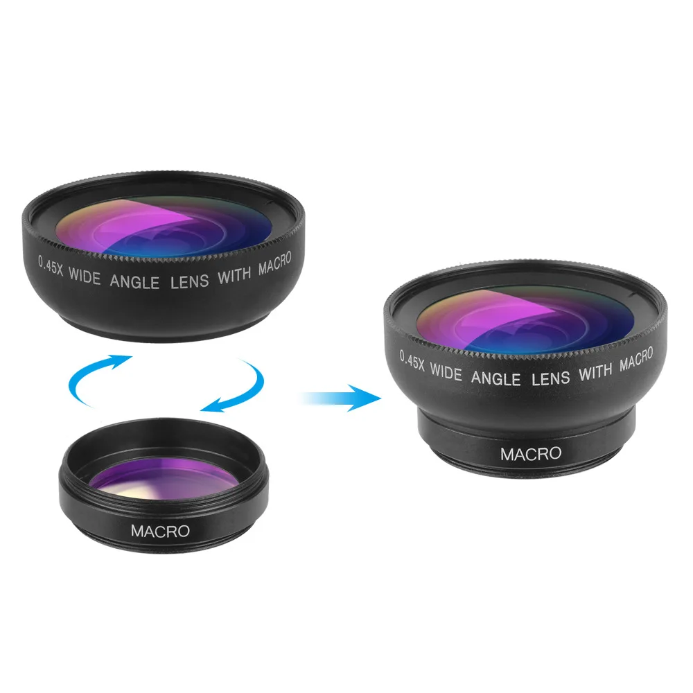 Universal Smartphone Lens 0.45X Super Wide Angle Lens+12.5X Macro Lens For iPhone 13 12 11 Samsung Huawei Xiaomi