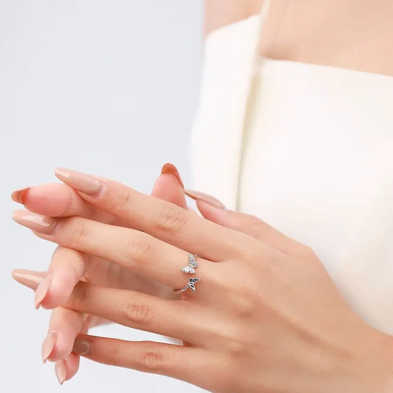 S925 silver three-dimensional double butterfly ring female European and American fashion open index finger ring ins net red cool