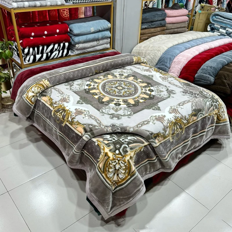 4.5KG 200*230CM Factory Supplier Korean Mink Blanket Silky 2 Ply Reversible Raschel Bed Blanket Raschel Blanket Double Thick