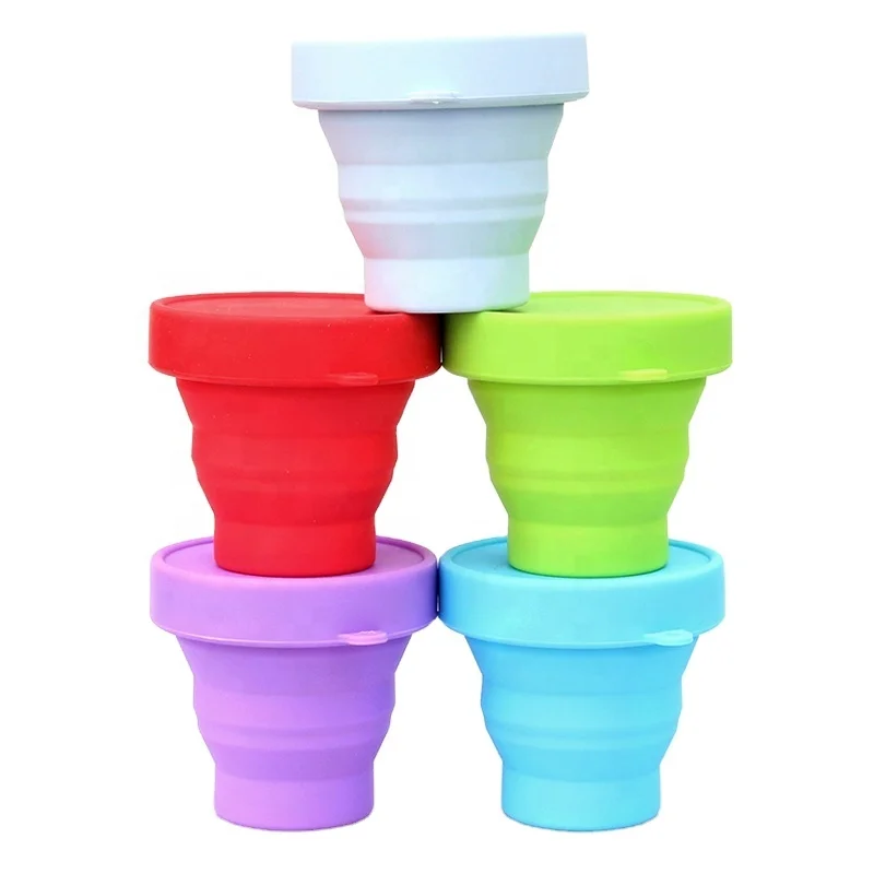 Wellfine Wholesale Collapsible Cup Outdoor Sports Silicone Folding Water Cup Retractable Foldable Travel Coffee Cups with Lids