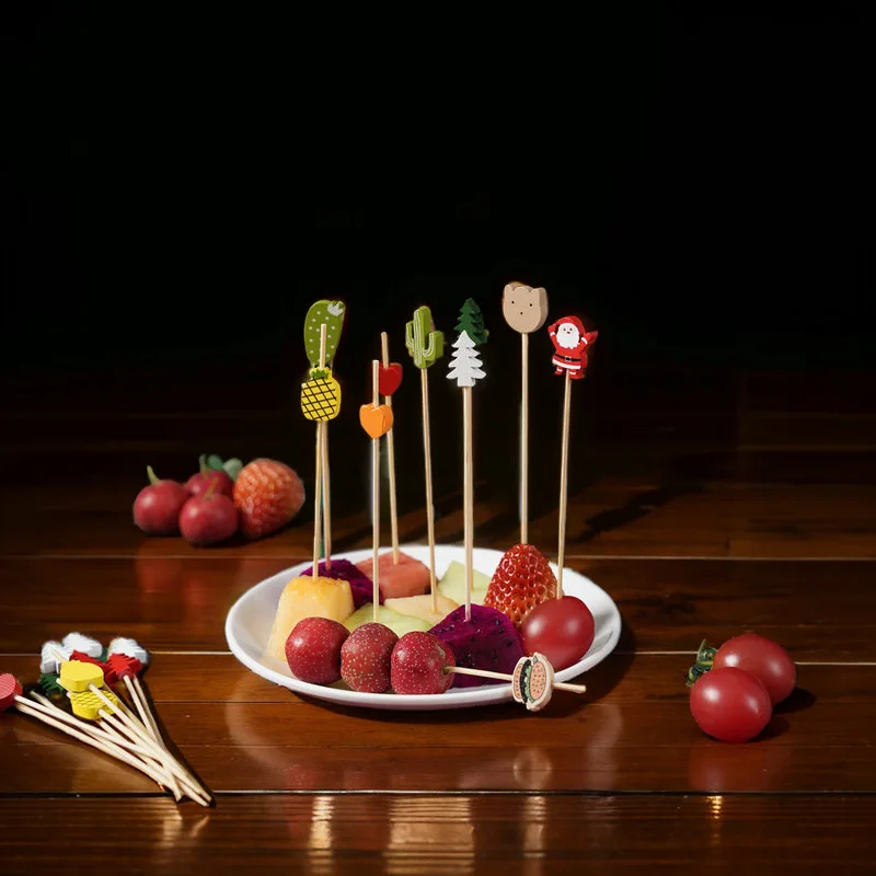 Wholesale Bamboo Sticks Red Love Heart Decorative Fruit Cake Snack Skewer Sticks 100pcs/Bag Teppo Bamboo Stick