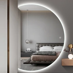 Hotel Touch Screen Wall Decorative Mirror Bathroom Vanity Half Moon Led Lighted Smart Makeup Backlit Bath Mirror