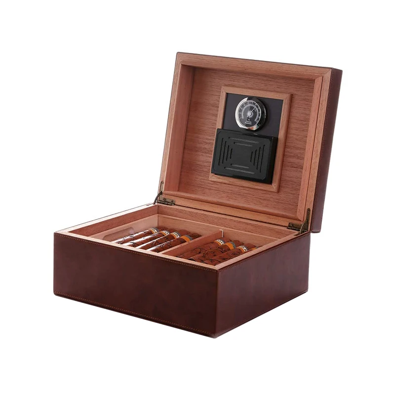 tray with adjustable divider desktop cedar leather humidor cigar storage