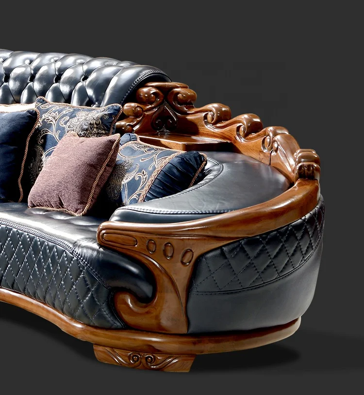 Рекомендуемый комплект диванов из натуральной кожи в королевском стиле Zebrawood Africa black wood frame