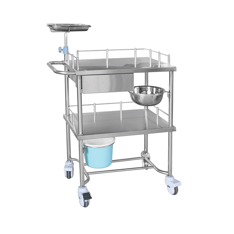 BMT38 Stainless Steel Two-barrel Dirt Cleaning Medical Waste Transport Trolley