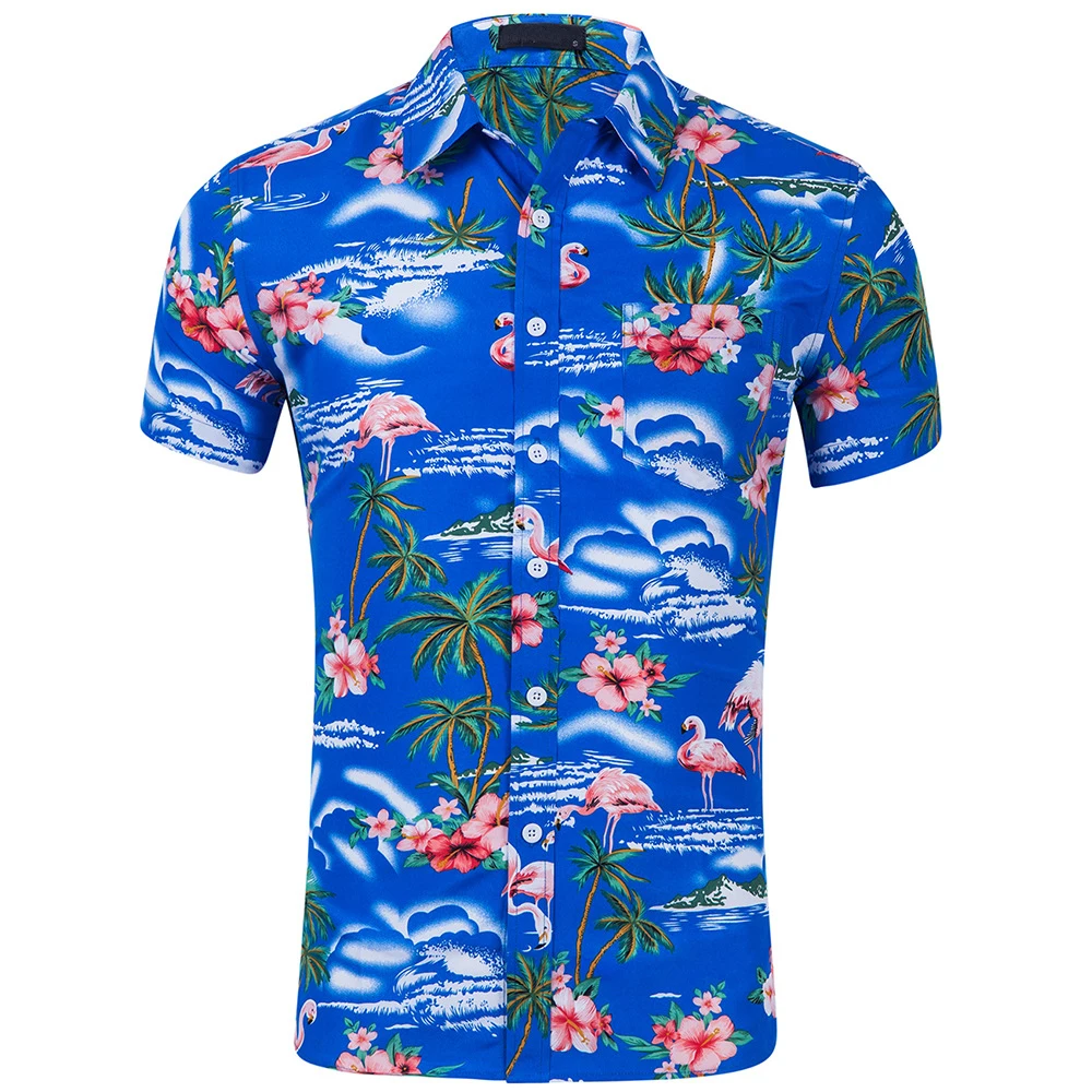 Wholesale Cheaper RTS allover print Resort shirts Peach Skin Island Palm Tree Beach shirts Aloha 100% polyester hawaiian shirts