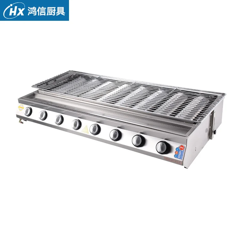 Commercial Use Gas Barbecue 8 Ceramic Burners Smokeless  Gas BBQ Outdoor Picnic Barbecue Cooker Stainless Steel Cover